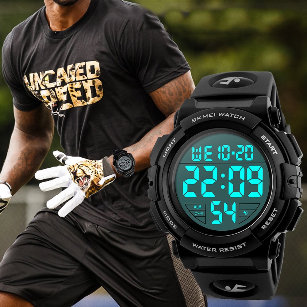 SKMEI Men's Large Display Digital Sports Watch - Black