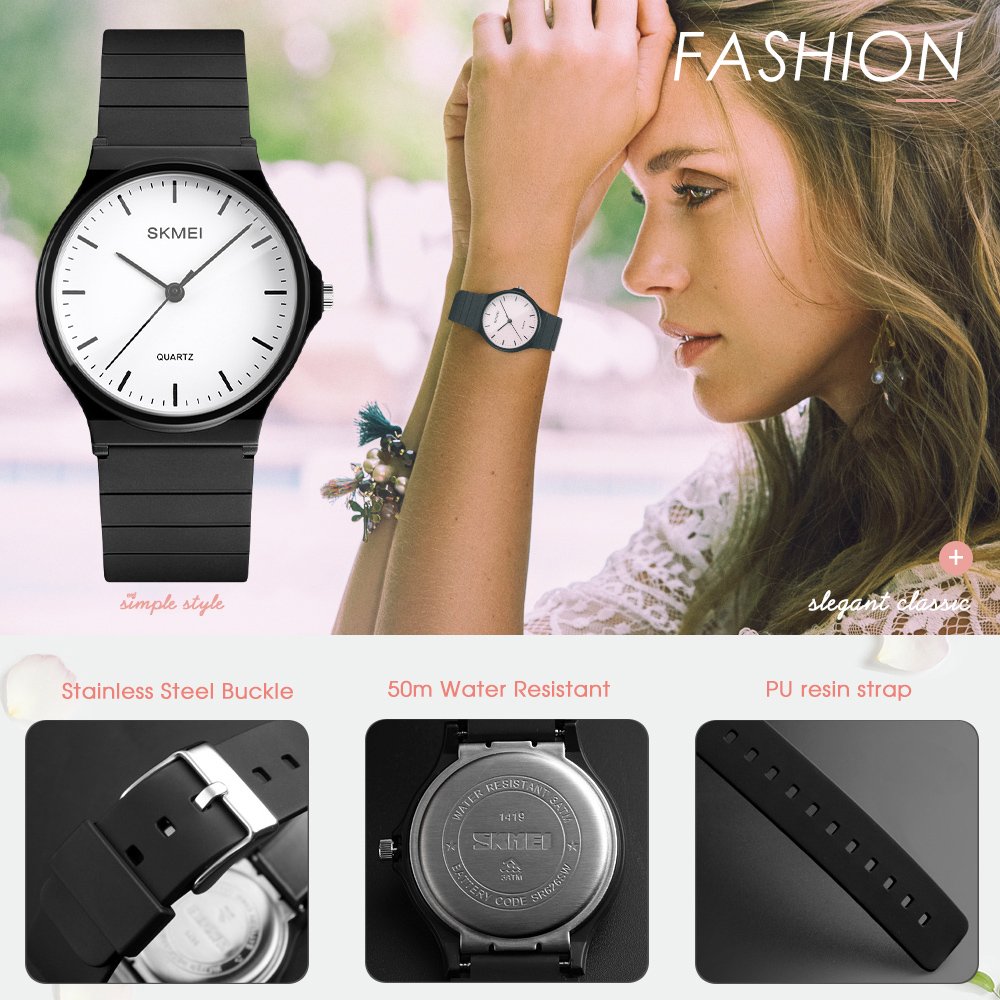 SKMEI Women's Minimalist Japanese Quartz Watch – Black PU Strap
