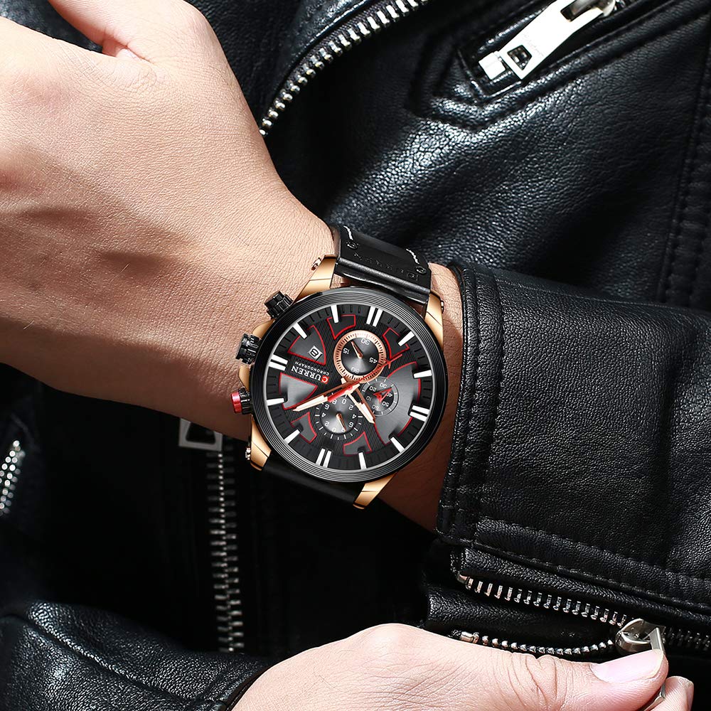 CURREN Men's Large Dial Chronograph Watch - Leather Strap