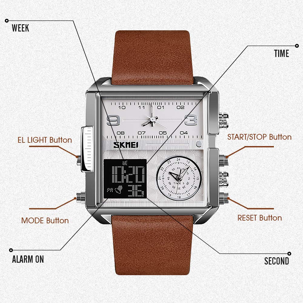 SKMEI Men's Square Analogue-Digital Multi-Time Sports Watch