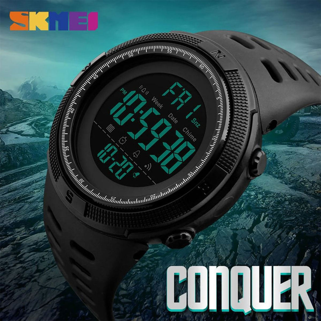 SKMEI Men's Large-Display Digital Sports Watch – Black Resin Strap