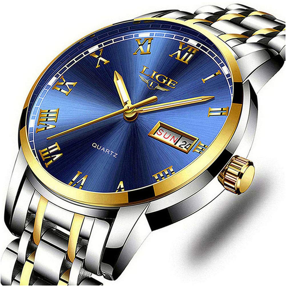 LIGE Men's Stainless Steel Quartz Dress Watch – Blue Dial