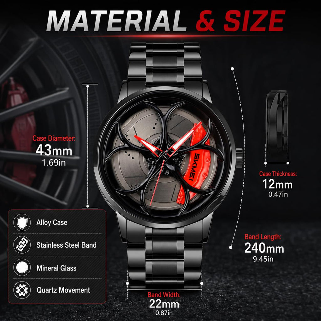 SKMEI Men's 3D Spinning Car-Wheel Quartz Watch