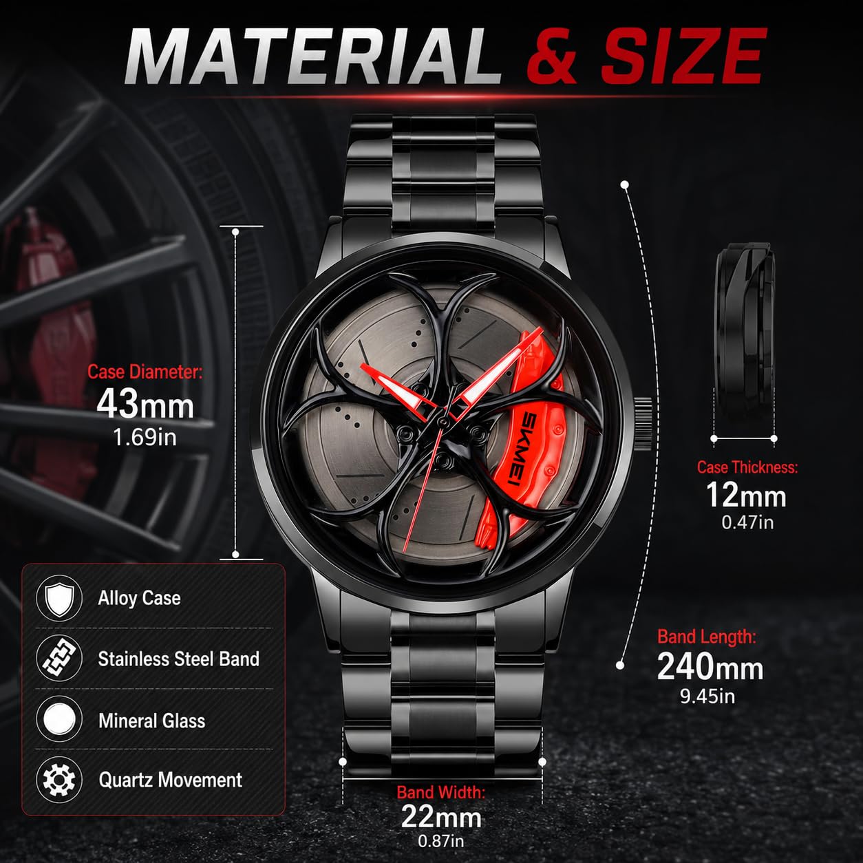 SKMEI Men's 3D Spinning Car-Wheel Quartz Watch