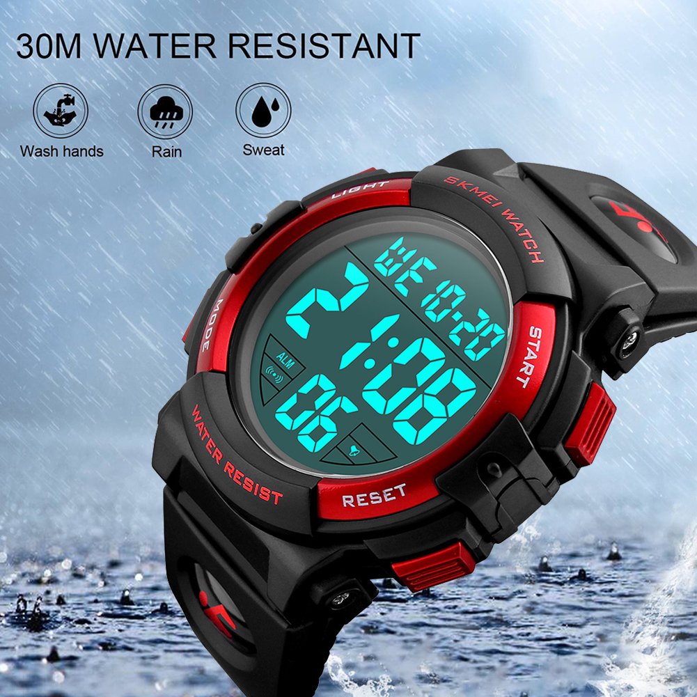 SKMEI Men's Large Display Digital Sports Watch - Red