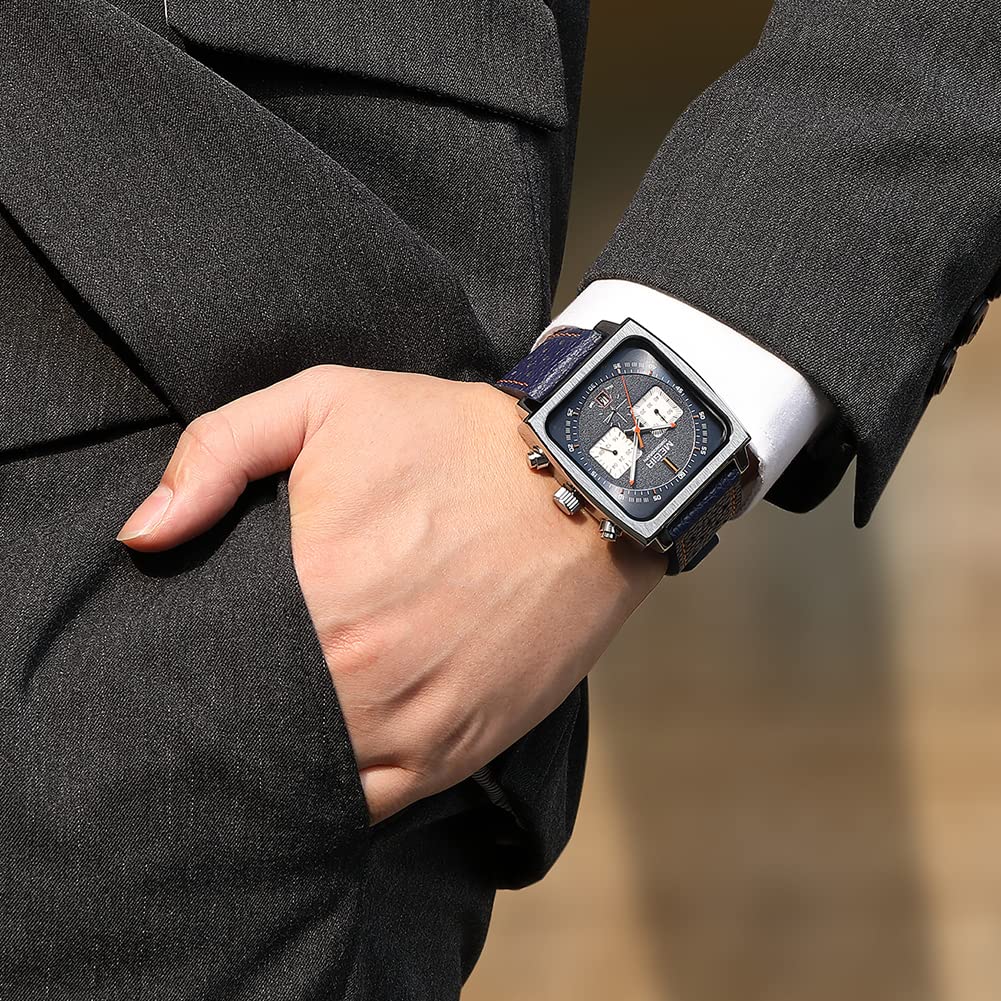 MEGIR Men's Square Quartz Chronograph Watch