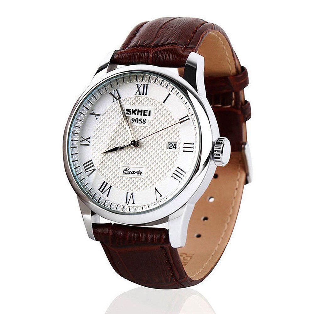 SKMEI Men's Roman-Numeral Quartz Dress Watch – Leather Strap