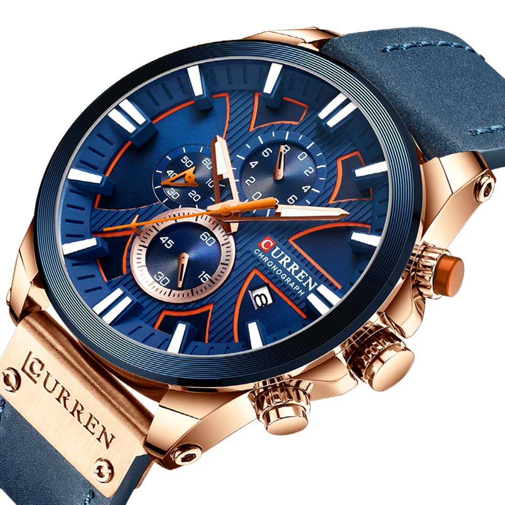 CURREN Men's Large Dial Chronograph Watch - Leather Strap