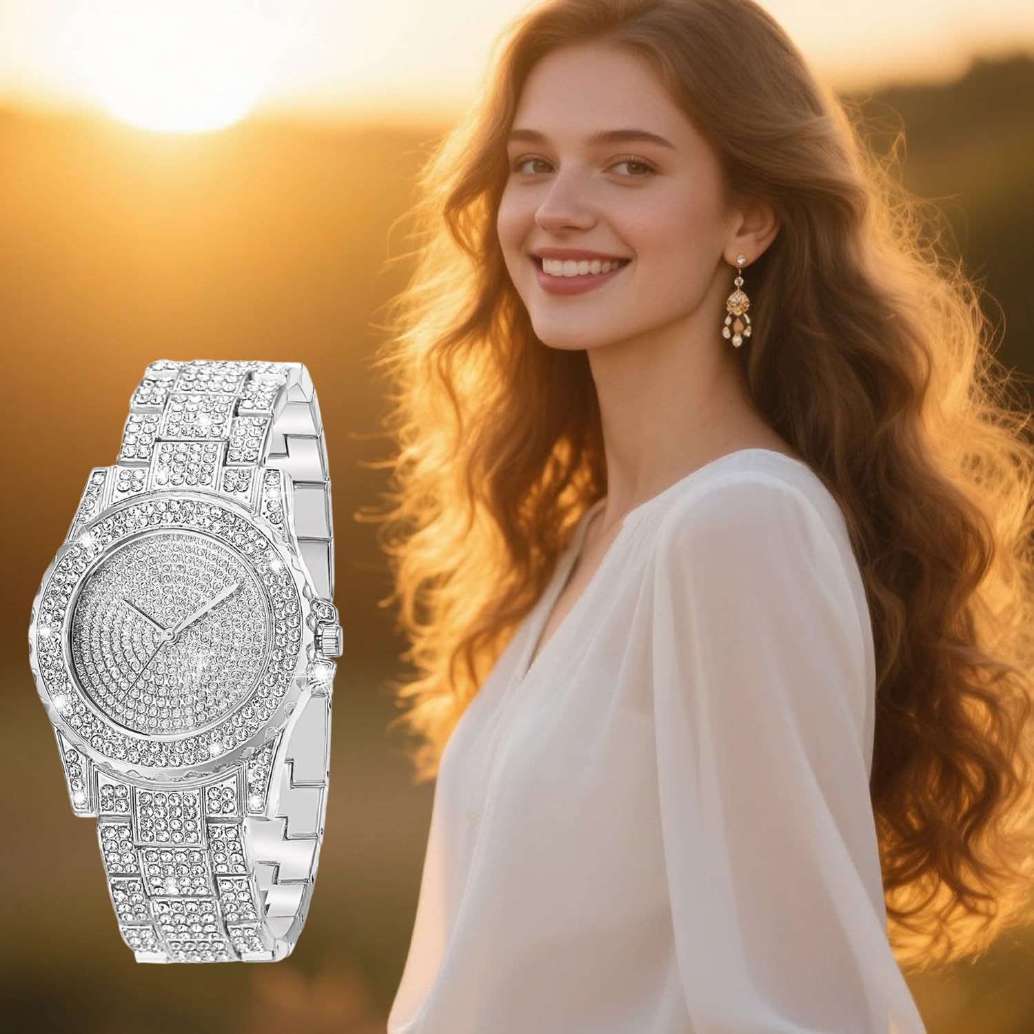 Women's Crystal-Set Quartz Bracelet Watch – Silver
