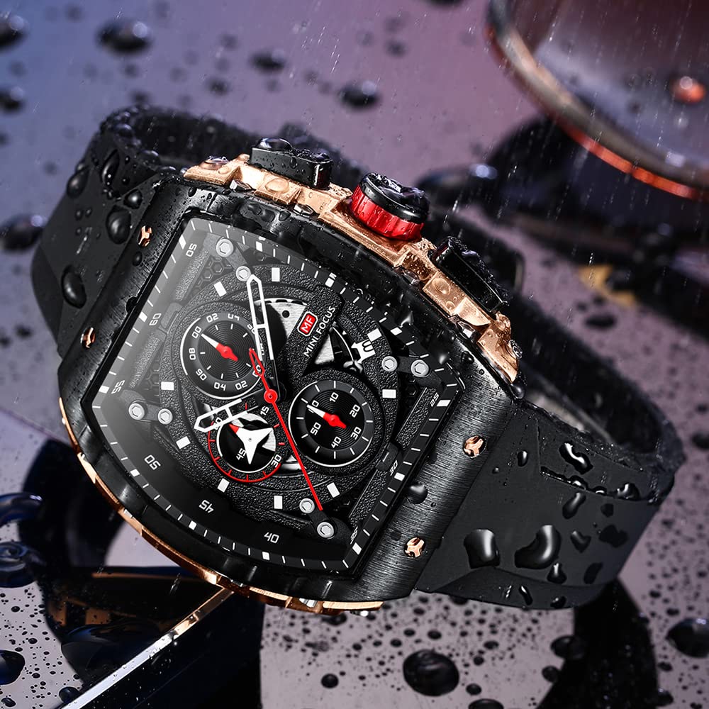 Mini Focus Men's Quartz Skeleton Chronograph Watch – Black Silicone Strap