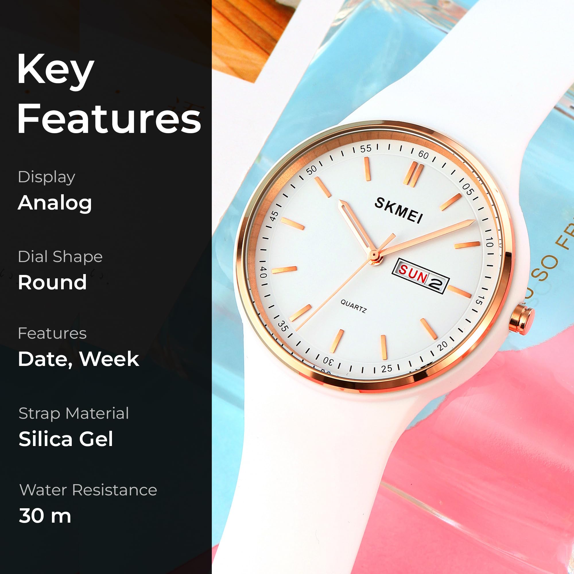 SKMEI Women's Japanese Quartz Sports Watch – Silicone Strap
