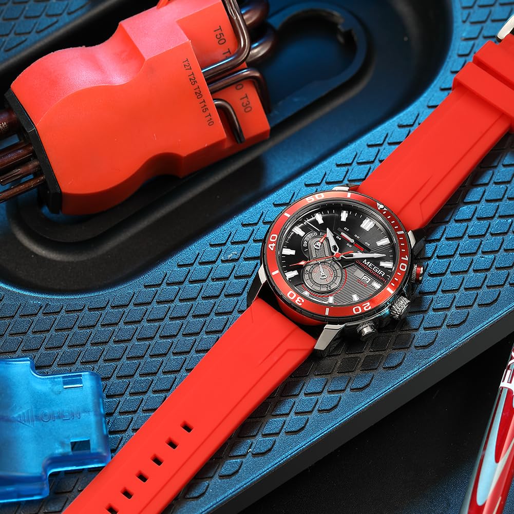 MEGIR Men's Quartz Chronograph Sports Watch – Silicone Strap
