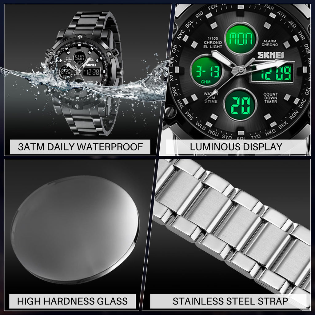 SKMEI Men's Analogue-Digital Quartz Watch – Stainless Steel Bracelet