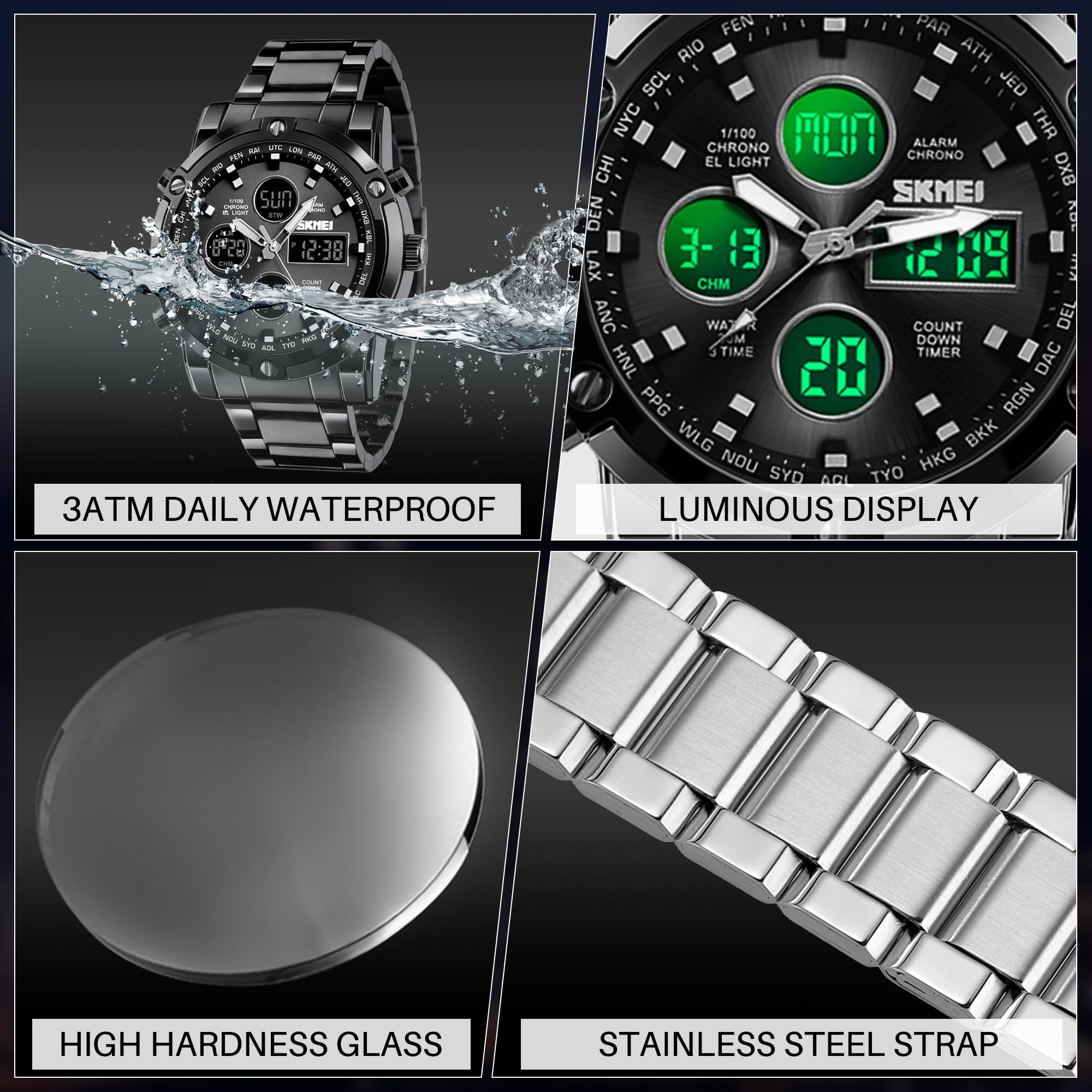 SKMEI Men's Analogue-Digital Quartz Watch – Stainless Steel Bracelet