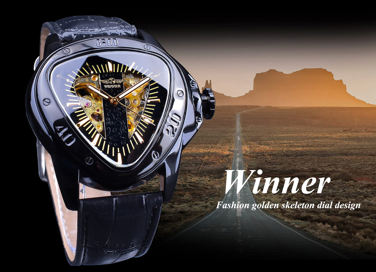 WINNER Men's Automatic Skeleton Watch – Triangular Racing Dial