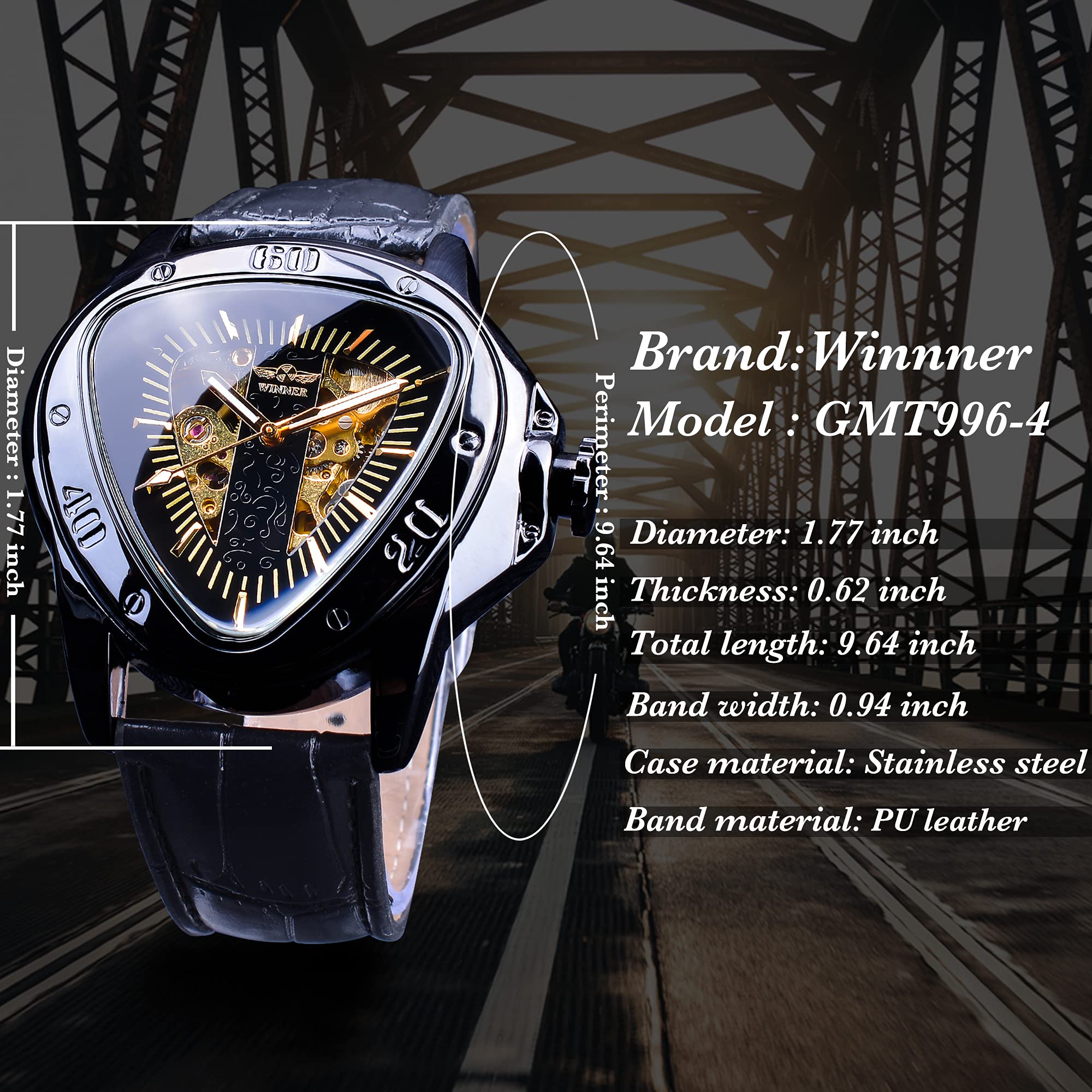 WINNER Men's Automatic Skeleton Watch – Triangular Racing Dial