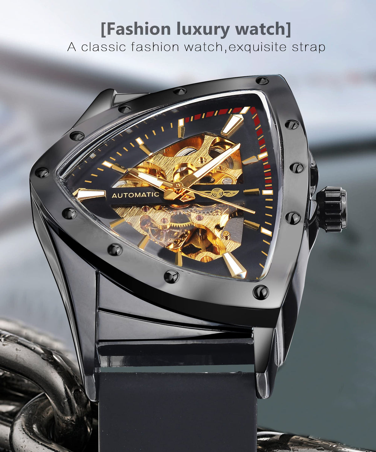 FORSINING Men's Automatic Skeleton Watch – Triangular Dial