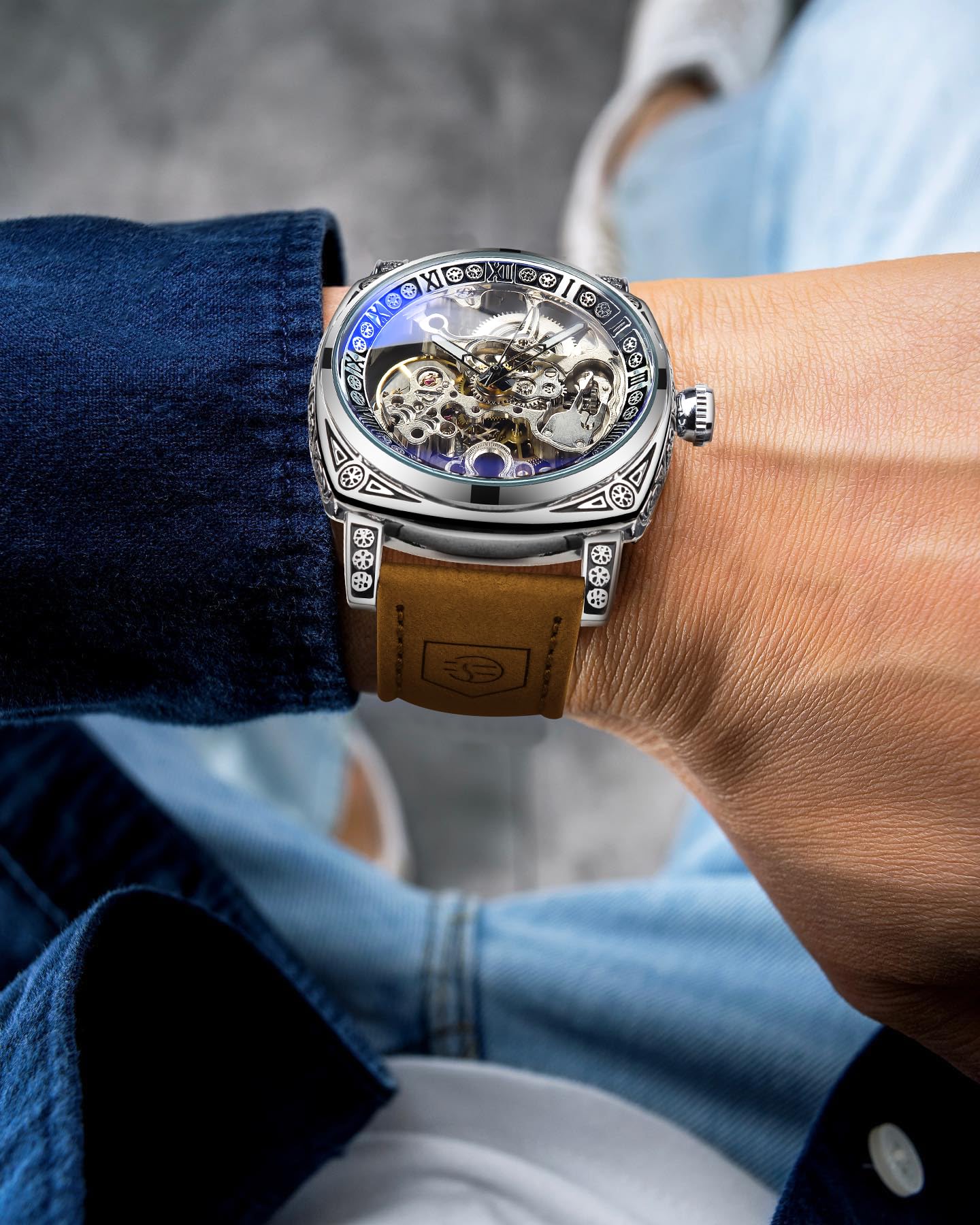 FORSINING Men's Automatic Skeleton Watch – Square Case
