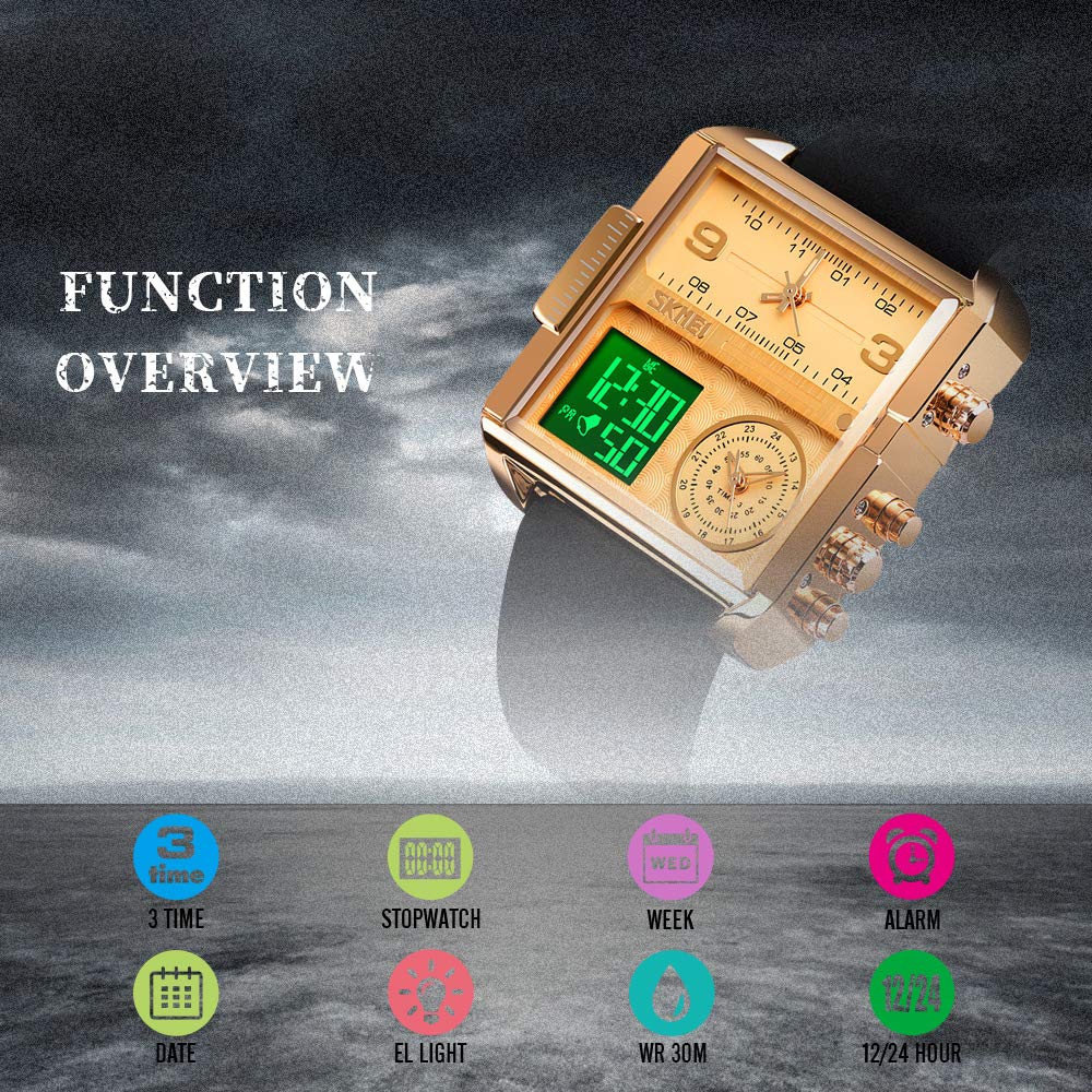 SKMEI Men's Square Analogue-Digital Multi-Time Sports Watch