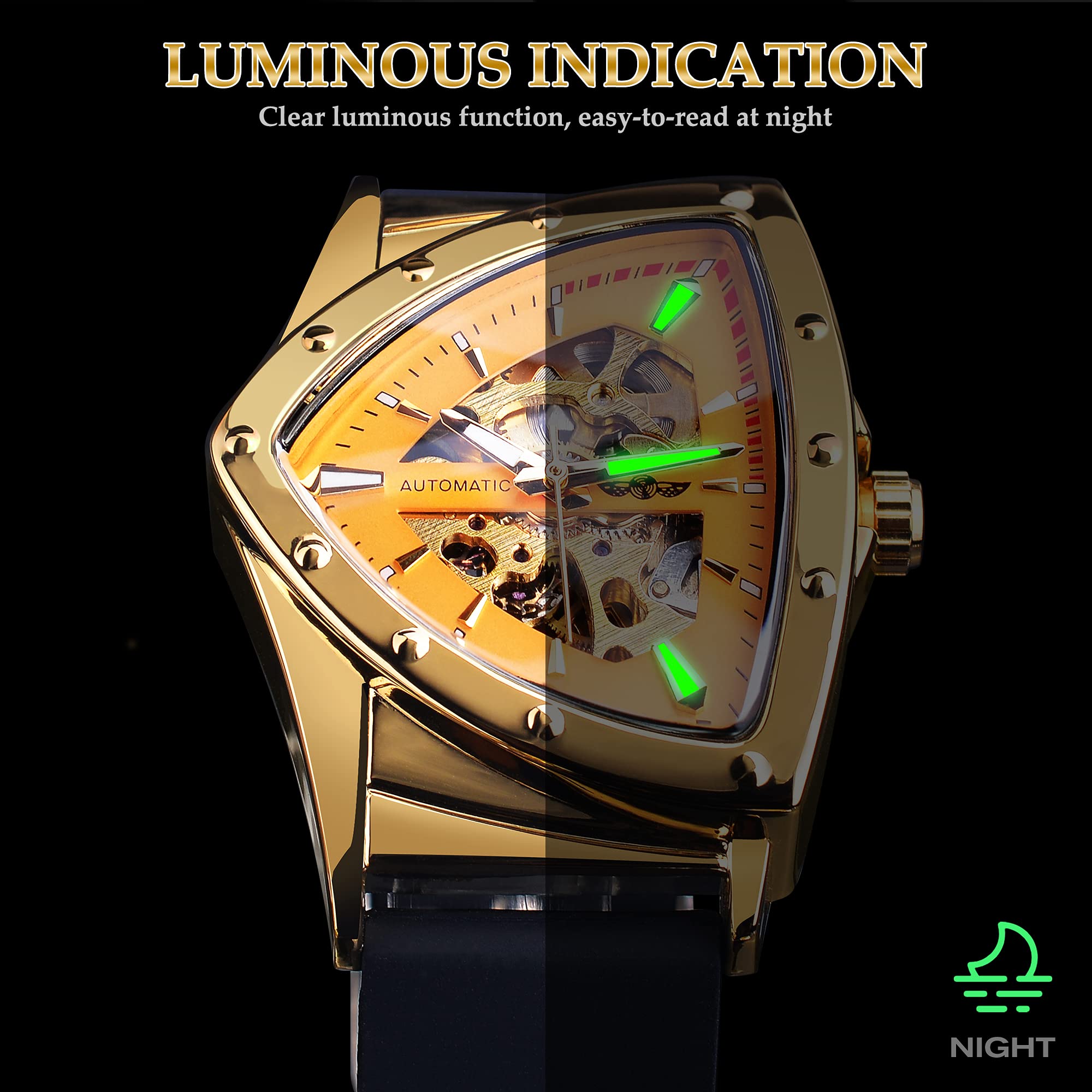 FORSINING Men's Automatic Skeleton Watch – Triangular Dial