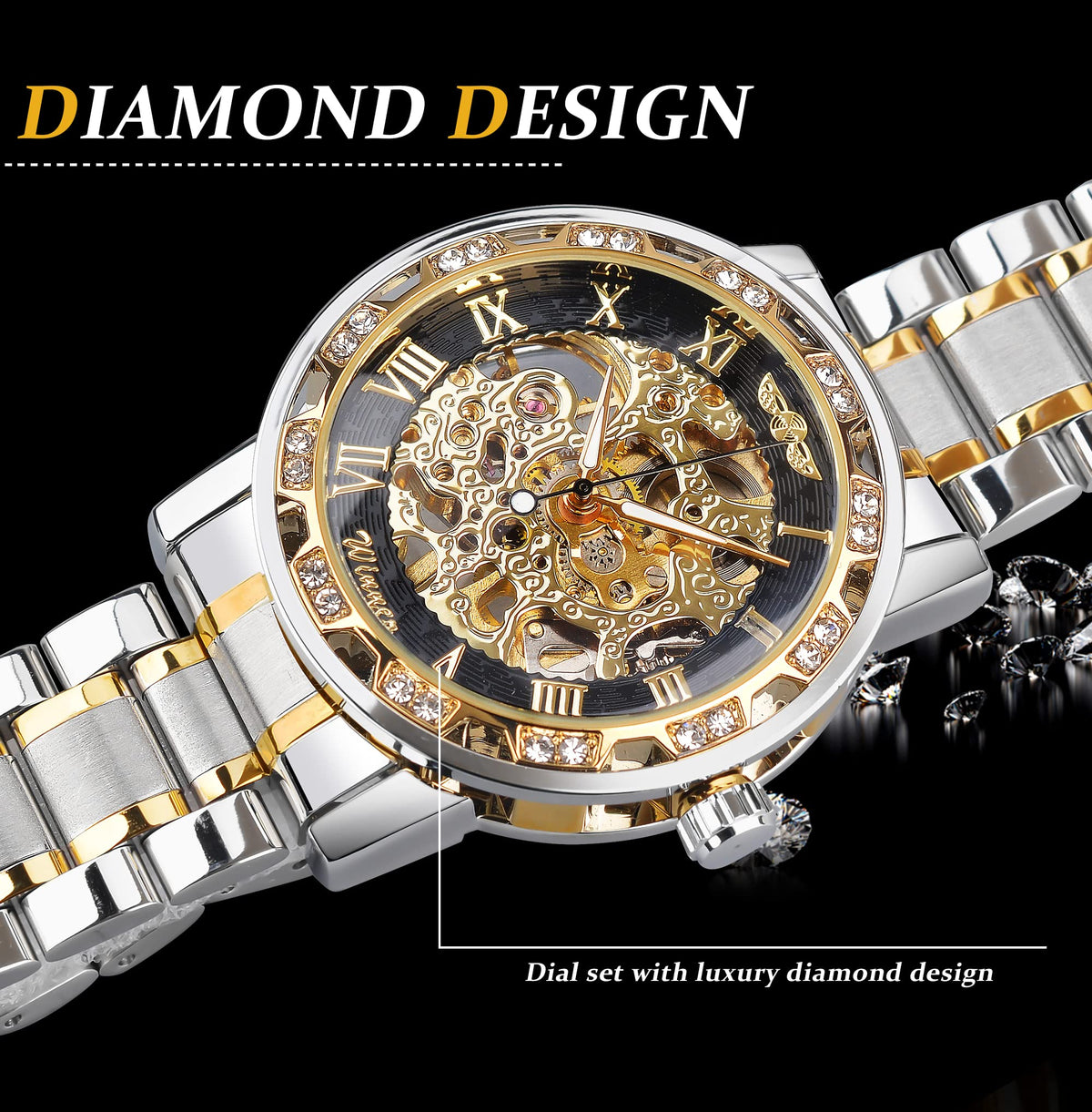 FORSINING Men's Manual-Wind Skeleton Watch – Floral Dial