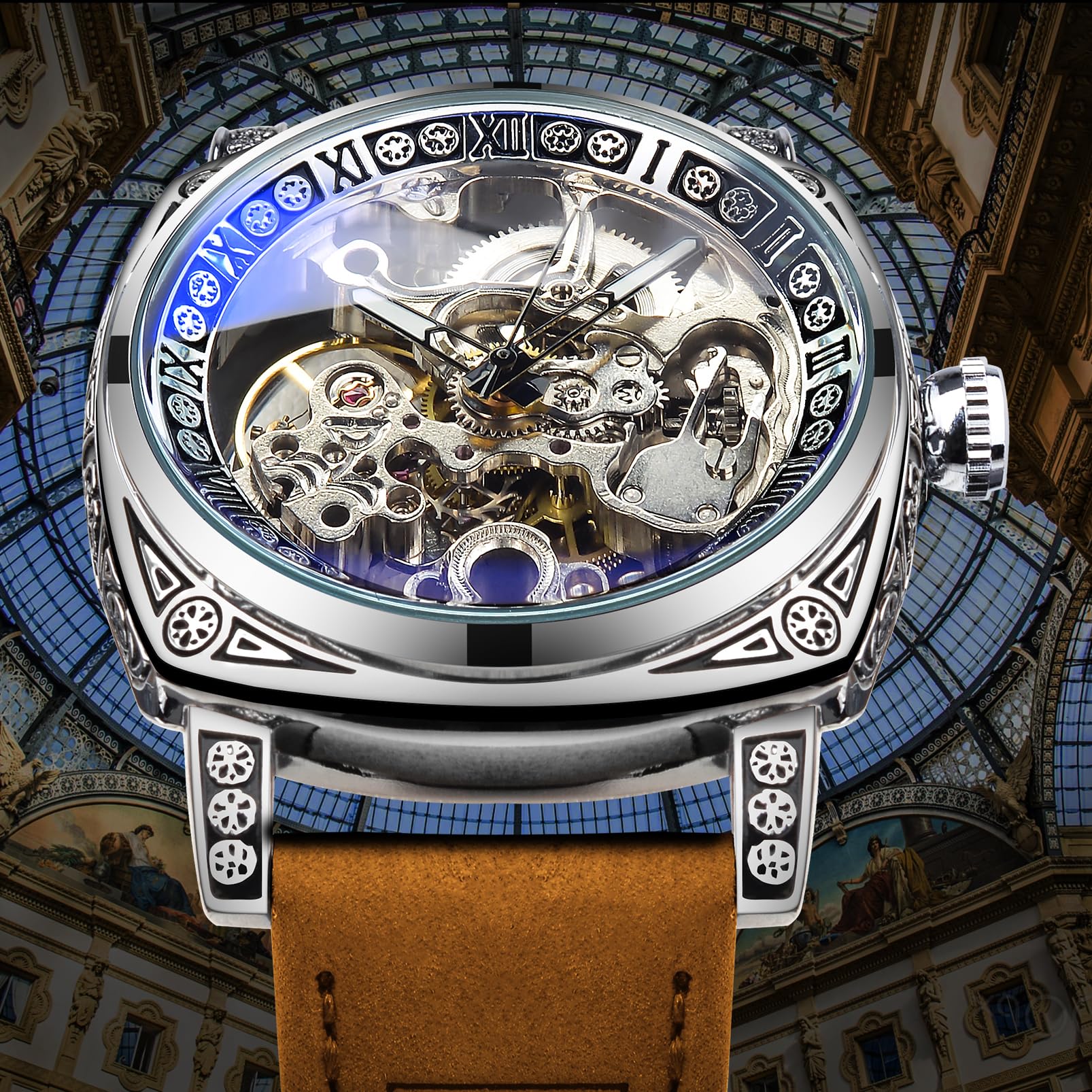 FORSINING Men's Automatic Skeleton Watch – Square Case