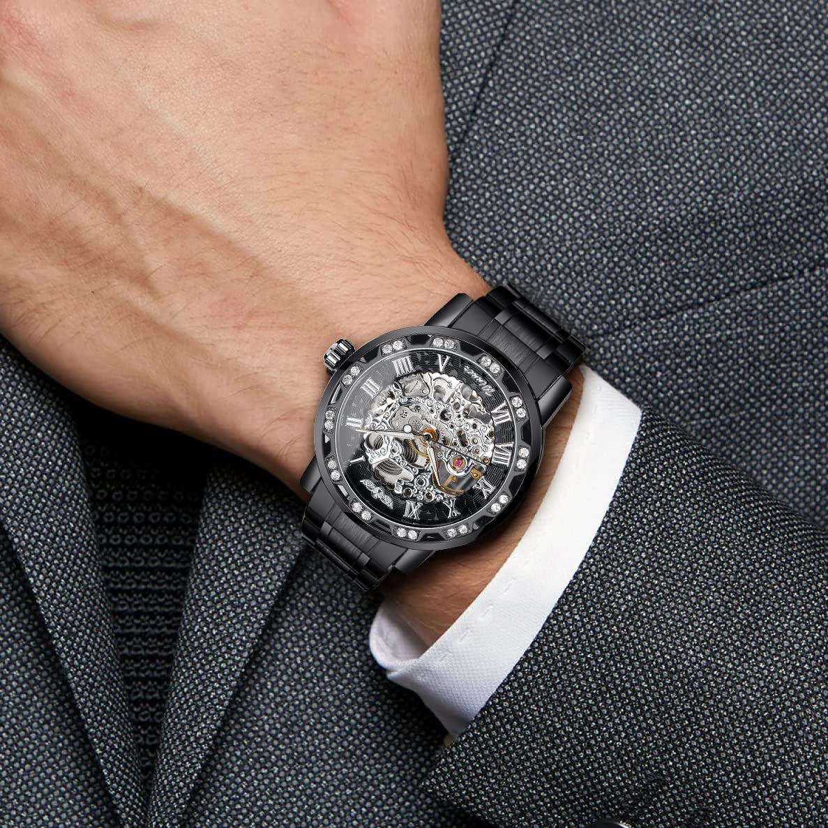 FORSINING Men's Manual-Wind Skeleton Watch – Floral Dial