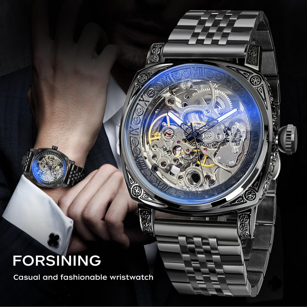 FORSINING Men's Automatic Skeleton Watch – Square Case