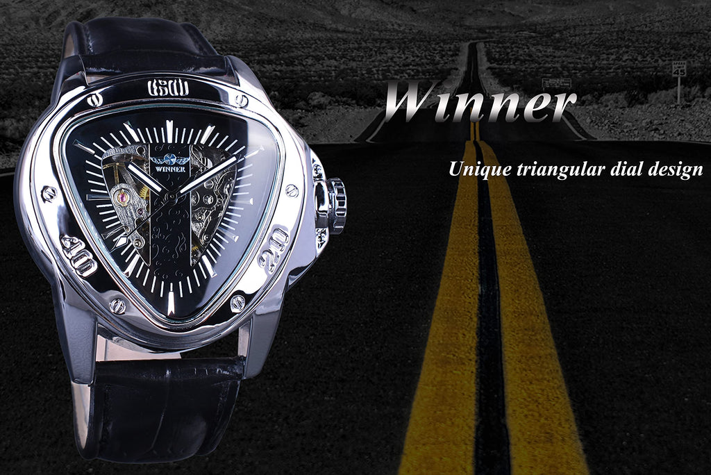 WINNER Men's Automatic Skeleton Watch – Triangular Racing Dial
