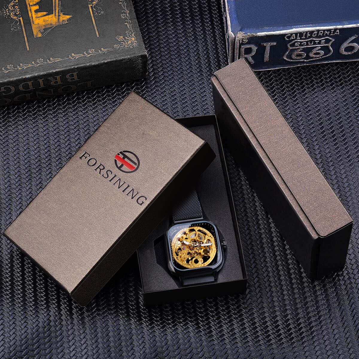 FORSINING Men's Automatic Skeleton Watch – Gold Dial