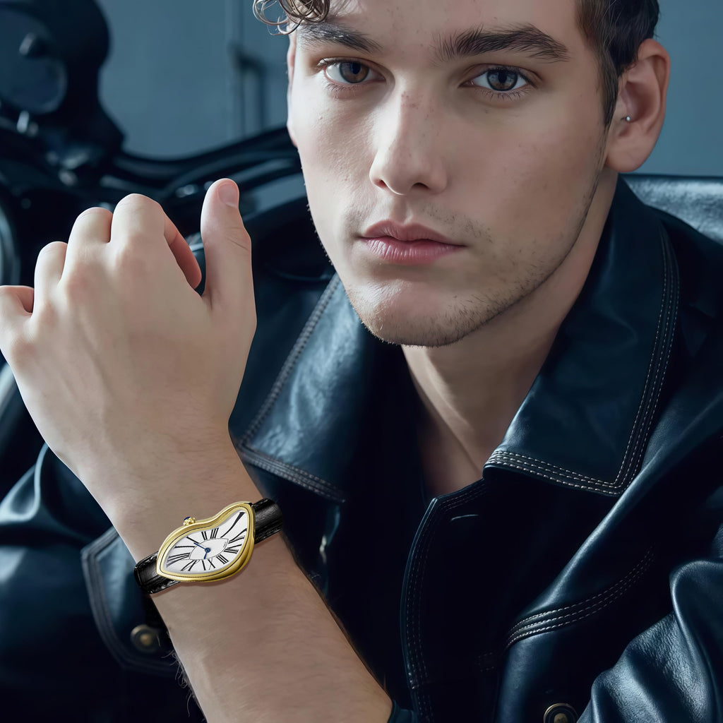 Men's Melting Dial Quartz Watch - Leather Strap