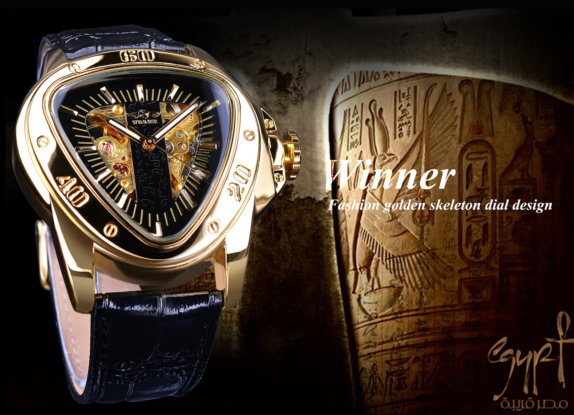 WINNER Men's Automatic Skeleton Watch – Triangular Racing Dial