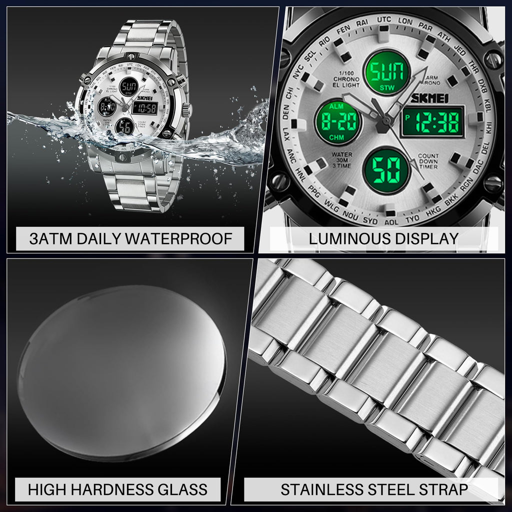 SKMEI Men's Analogue-Digital Quartz Watch – Stainless Steel Bracelet
