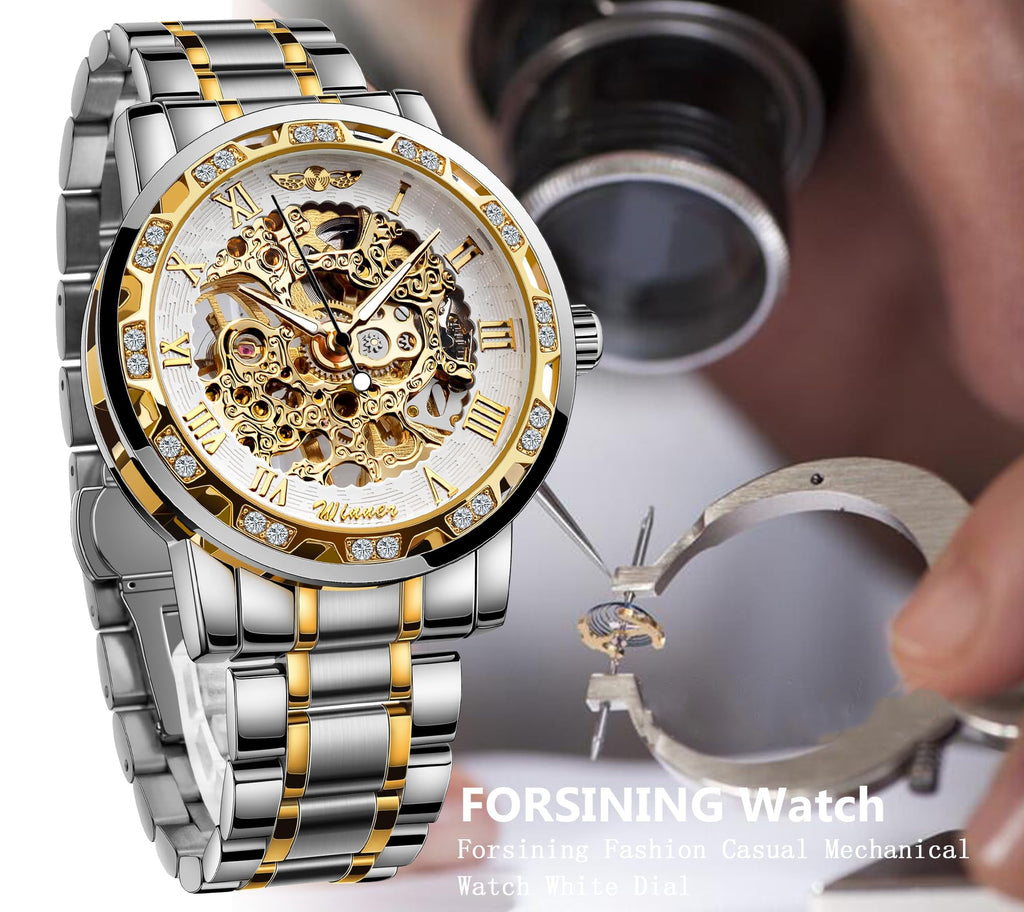 FORSINING Men's Manual-Wind Skeleton Watch – Floral Dial