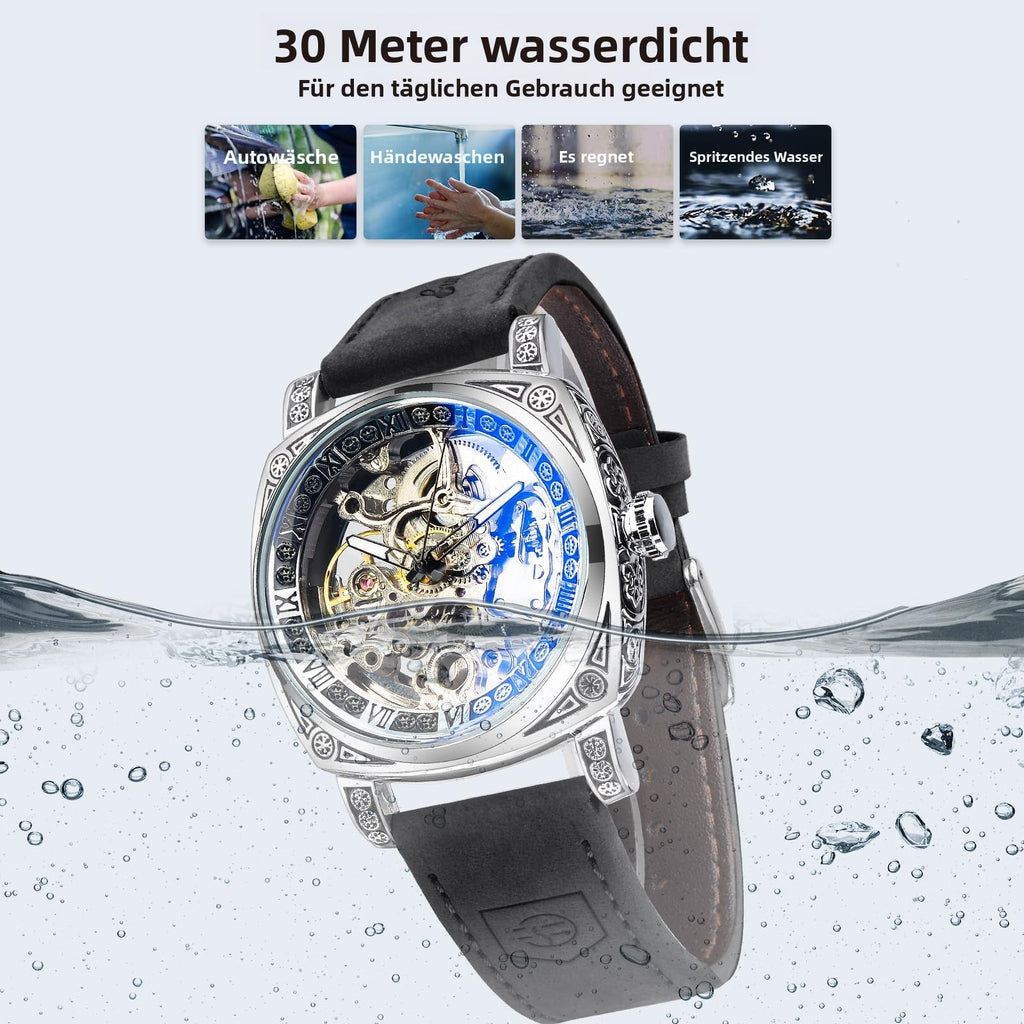 FORSINING Men's Automatic Skeleton Watch – Square Case