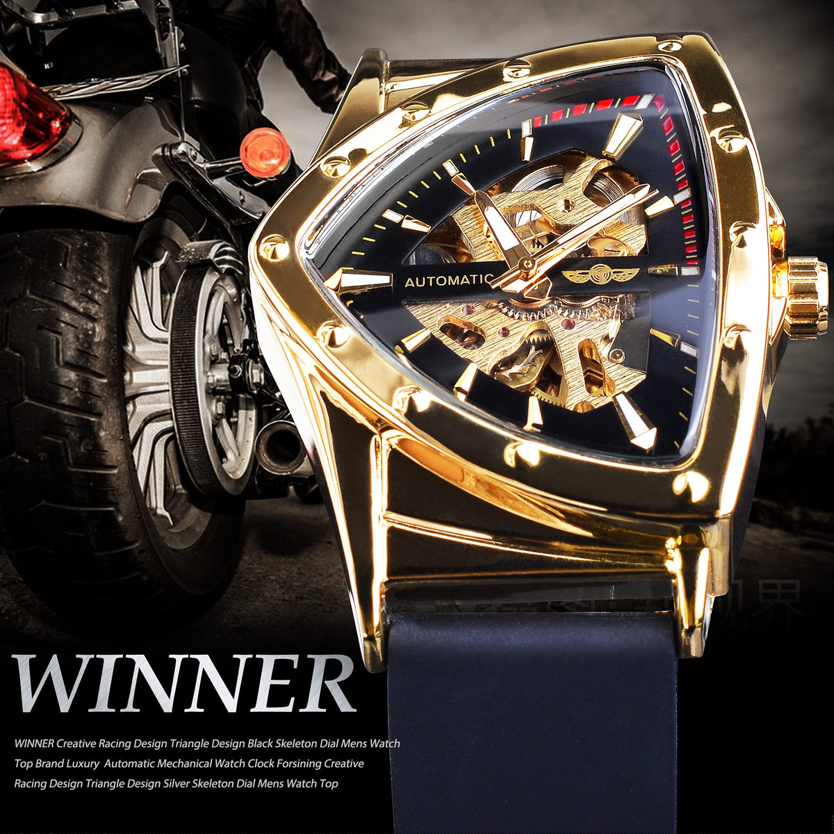 FORSINING Men's Automatic Skeleton Watch – Triangular Dial