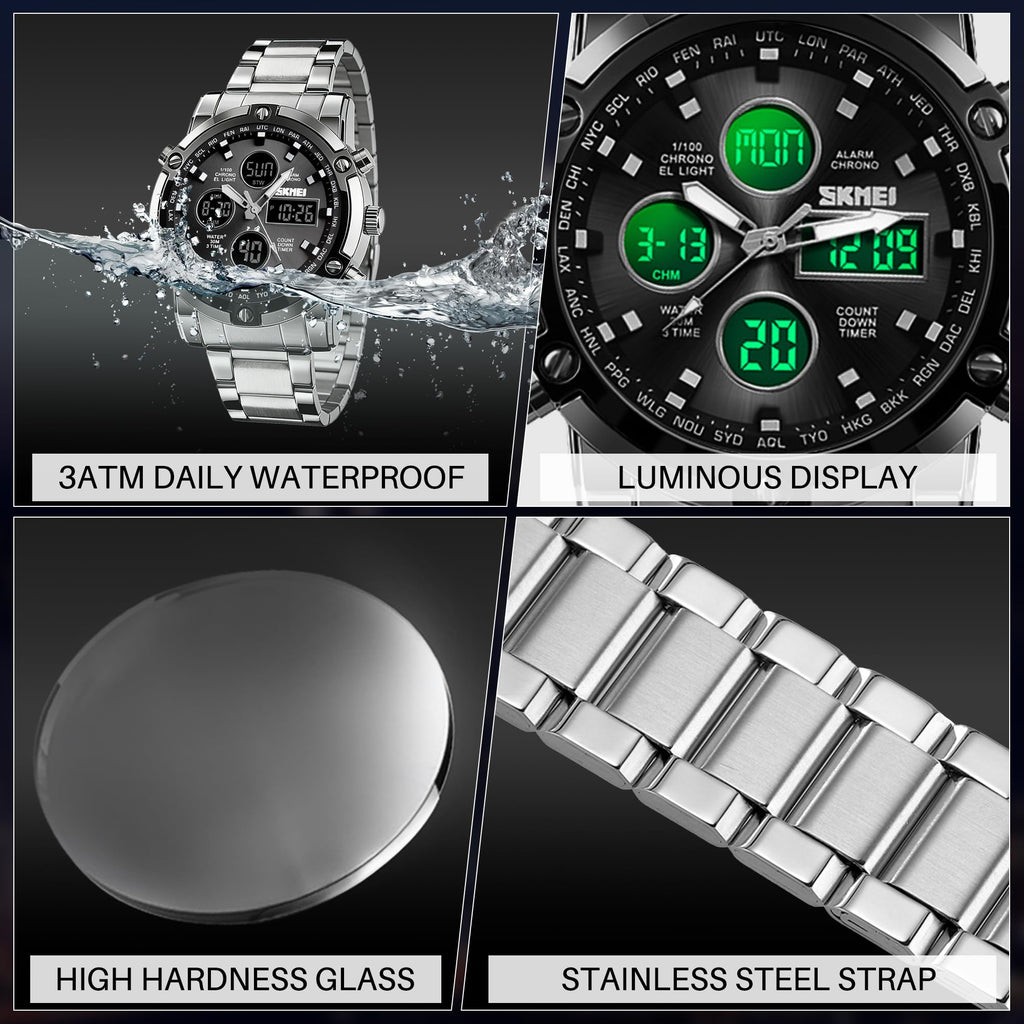 SKMEI Men's Analogue-Digital Quartz Watch – Stainless Steel Bracelet