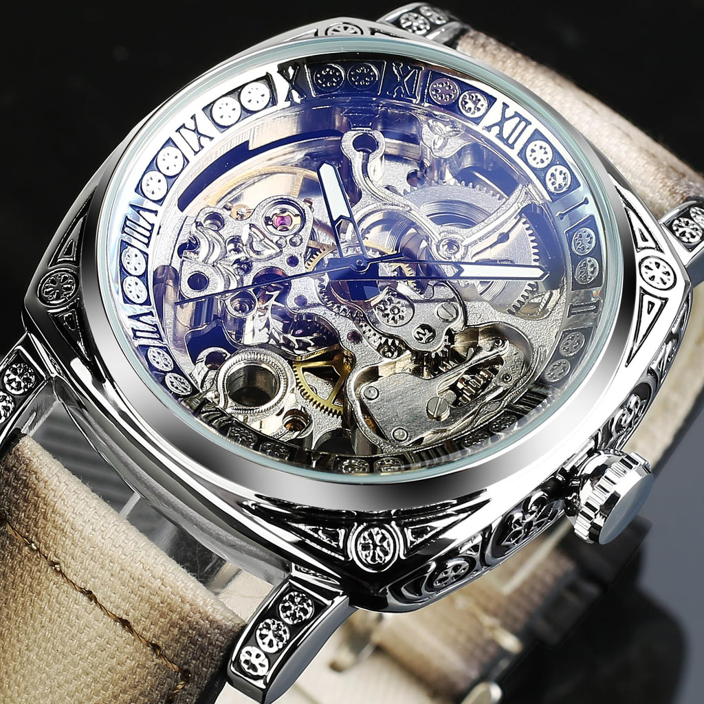 FORSINING Men's Automatic Skeleton Watch – Square Case