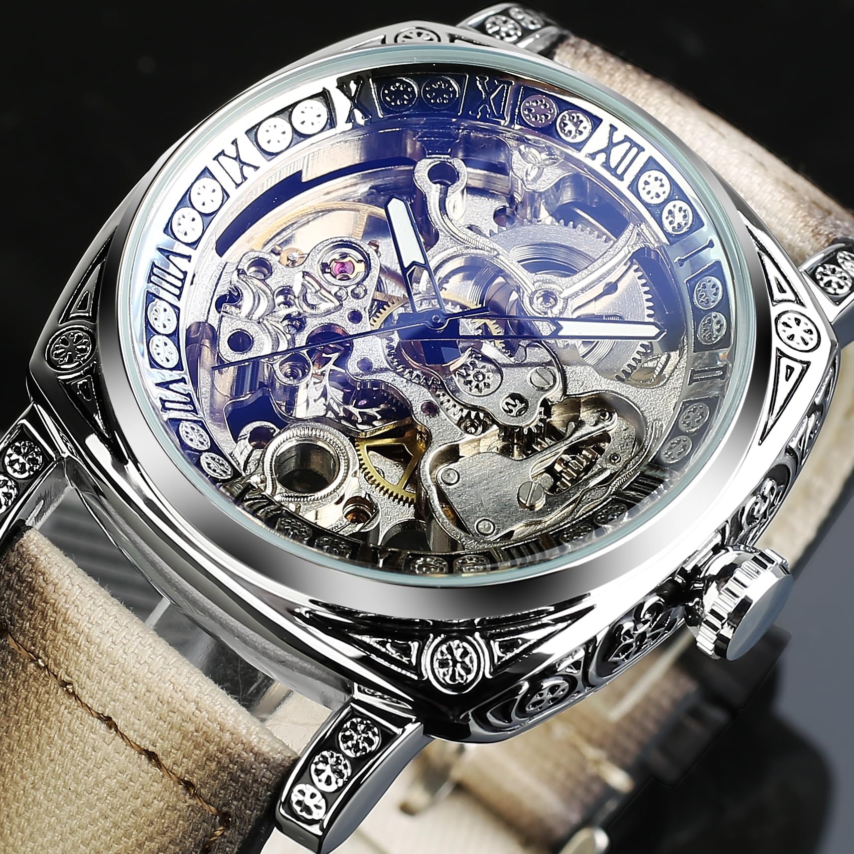 FORSINING Men's Automatic Skeleton Watch – Square Case