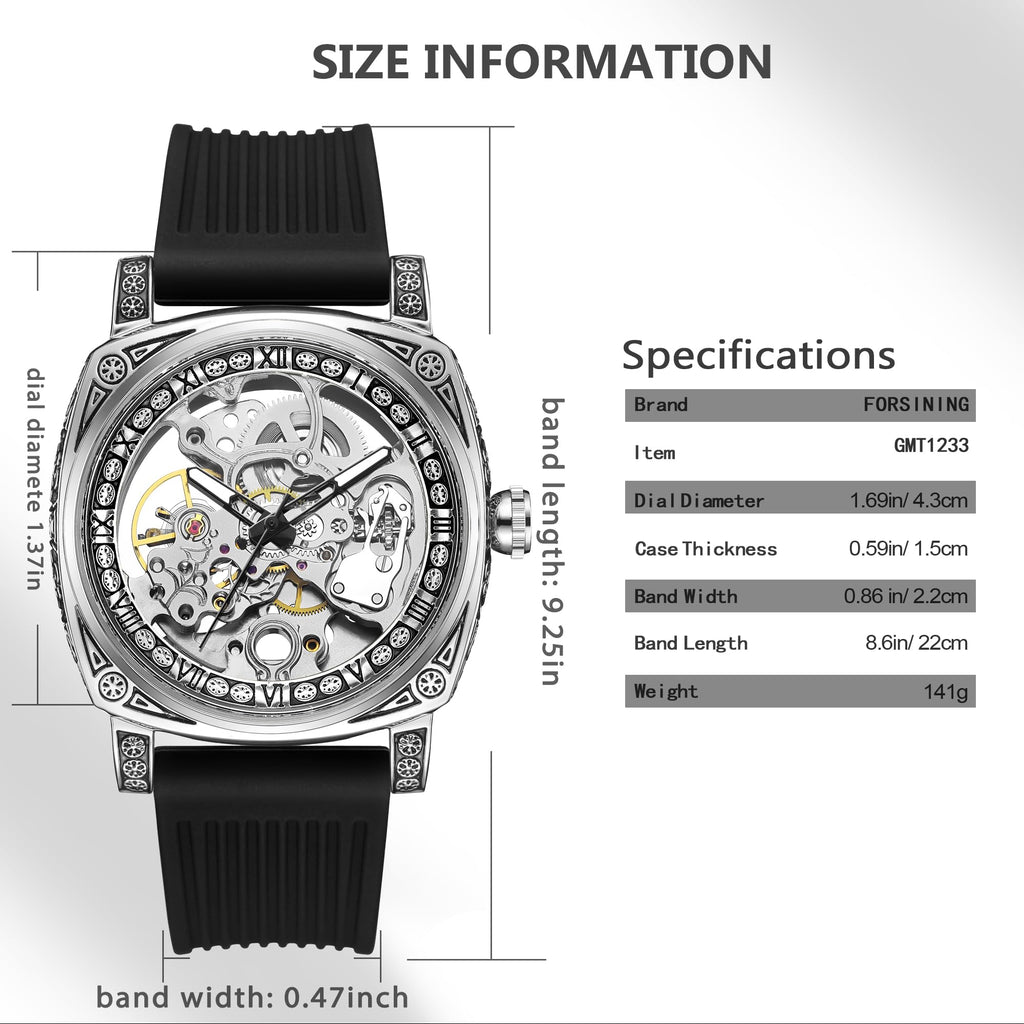 FORSINING Men's Automatic Skeleton Watch – Square Case