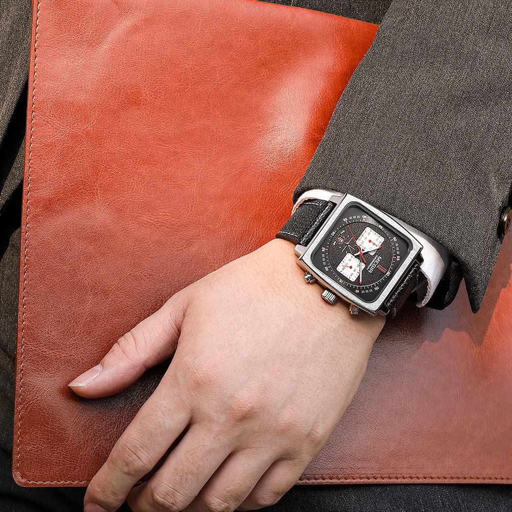 MEGIR Men's Square Quartz Chronograph Watch