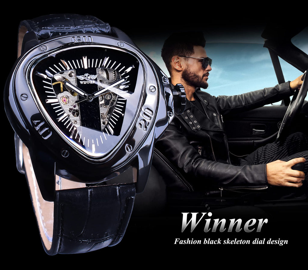 WINNER Men's Automatic Skeleton Watch – Triangular Racing Dial