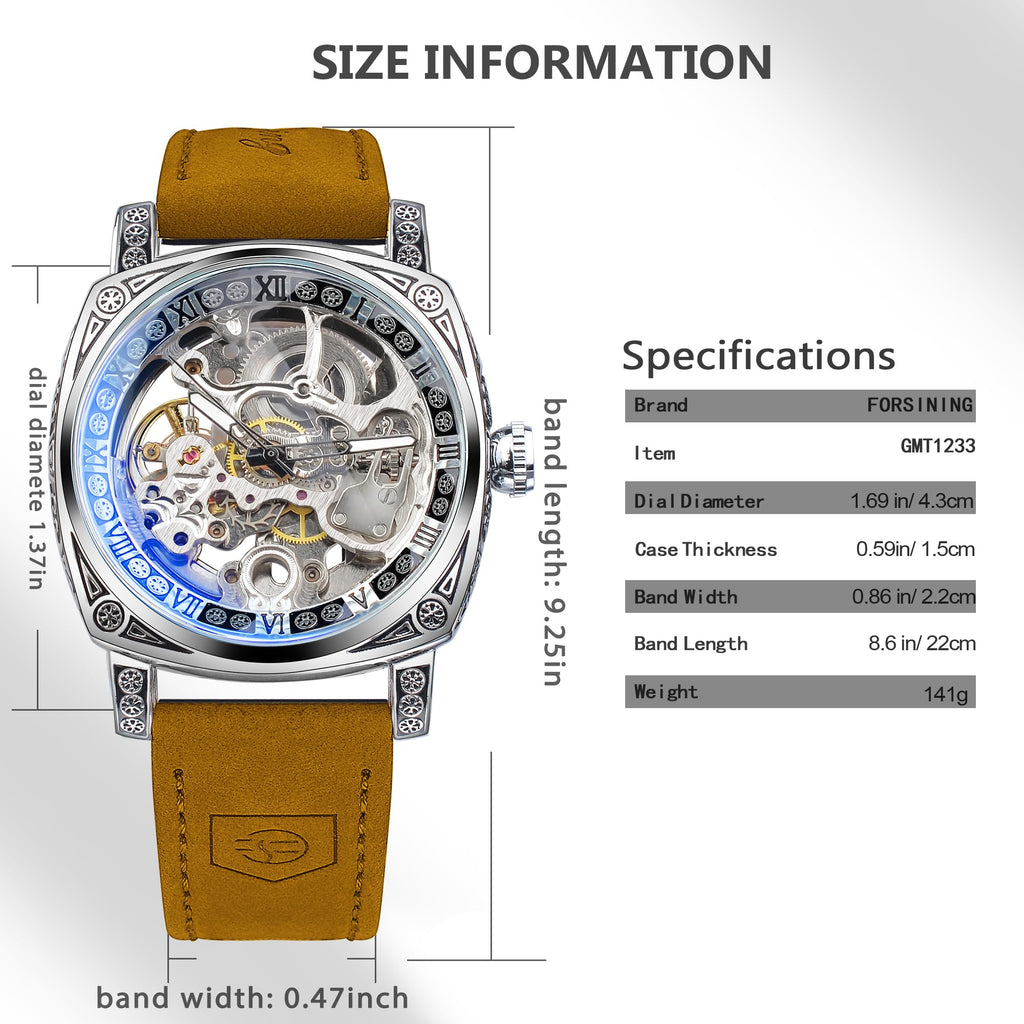FORSINING Men's Automatic Skeleton Watch – Square Case