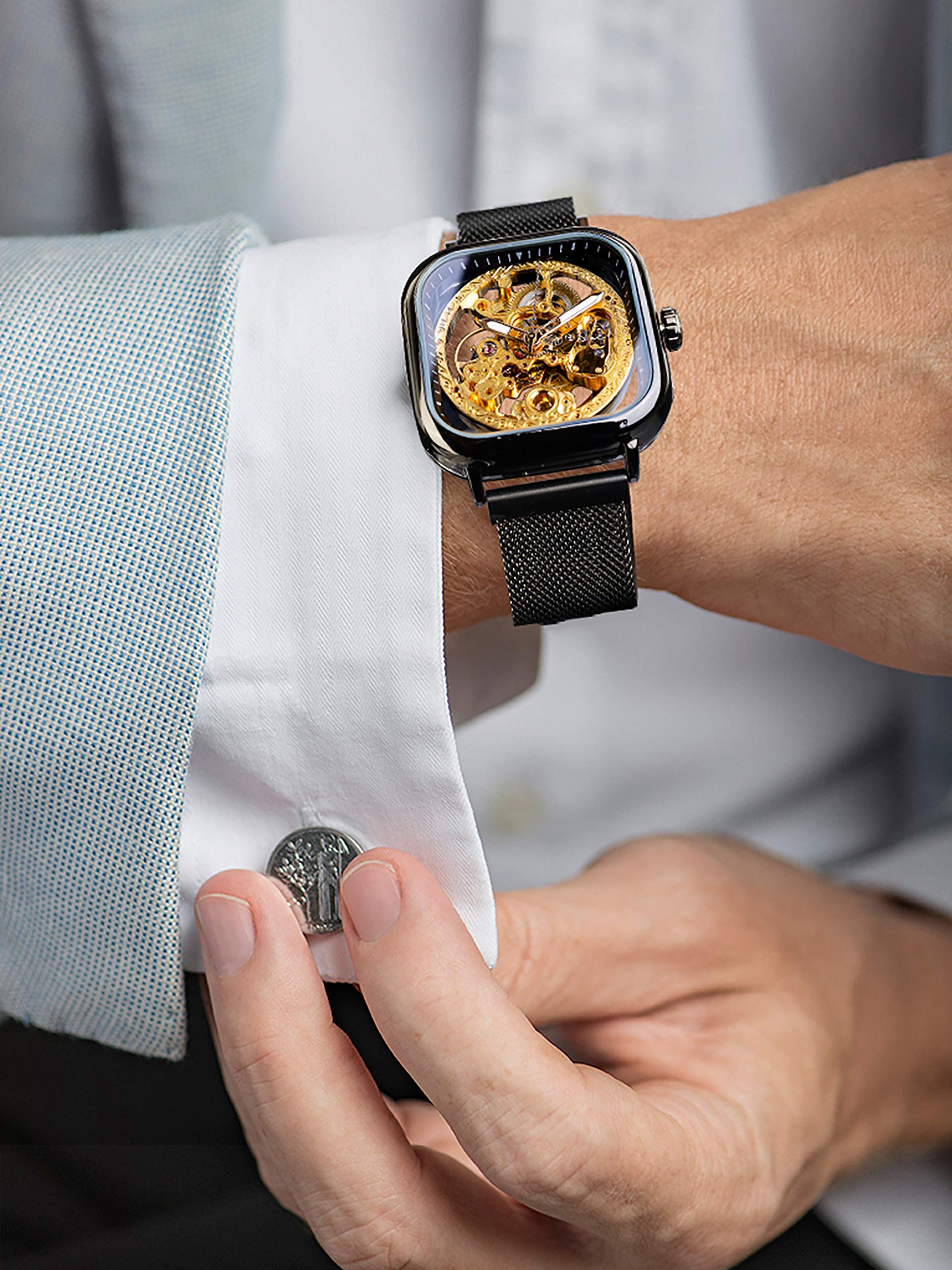 FORSINING Men's Automatic Skeleton Watch – Gold Dial