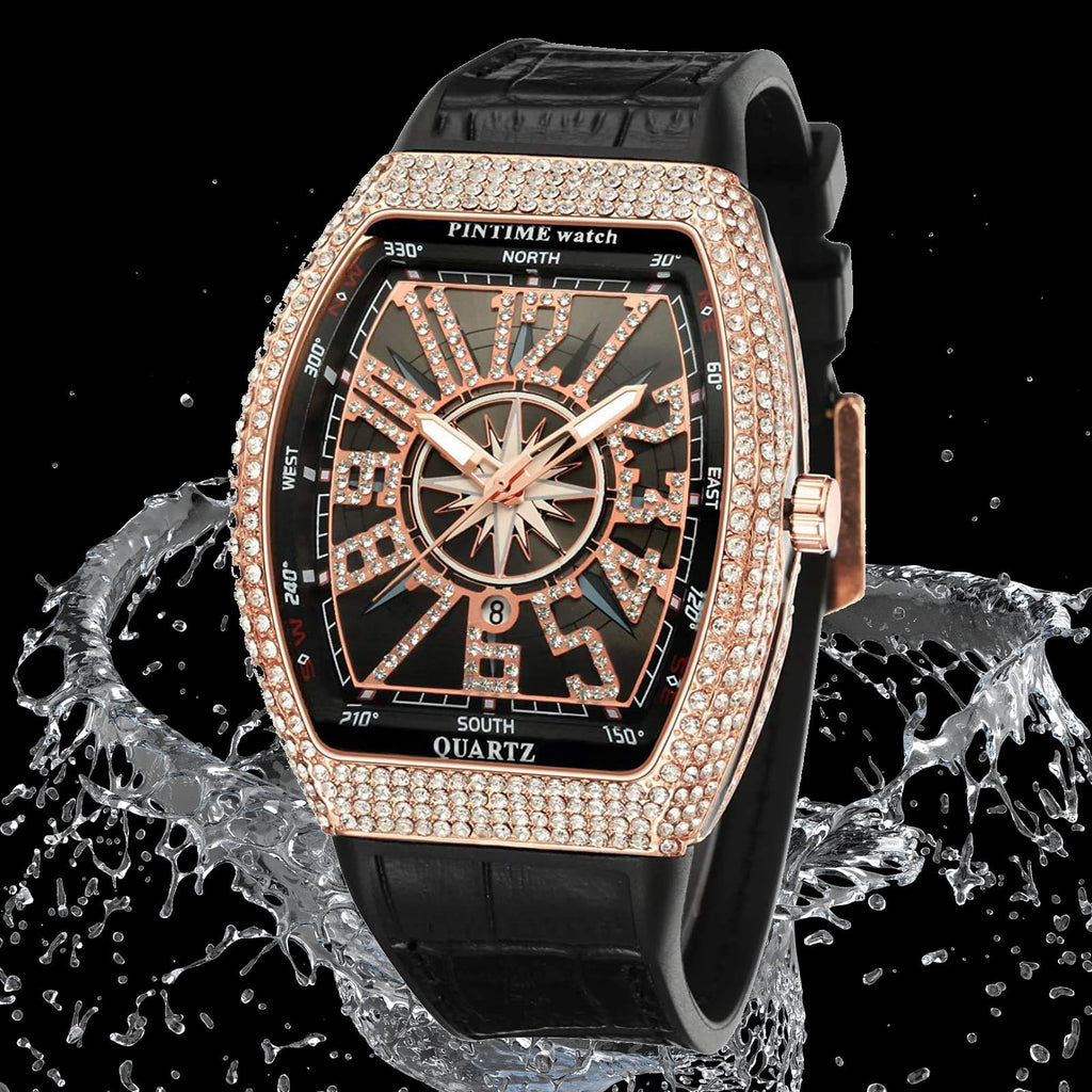 FANMIS Men's Rectangular Quartz Watch – Rhinestone Case