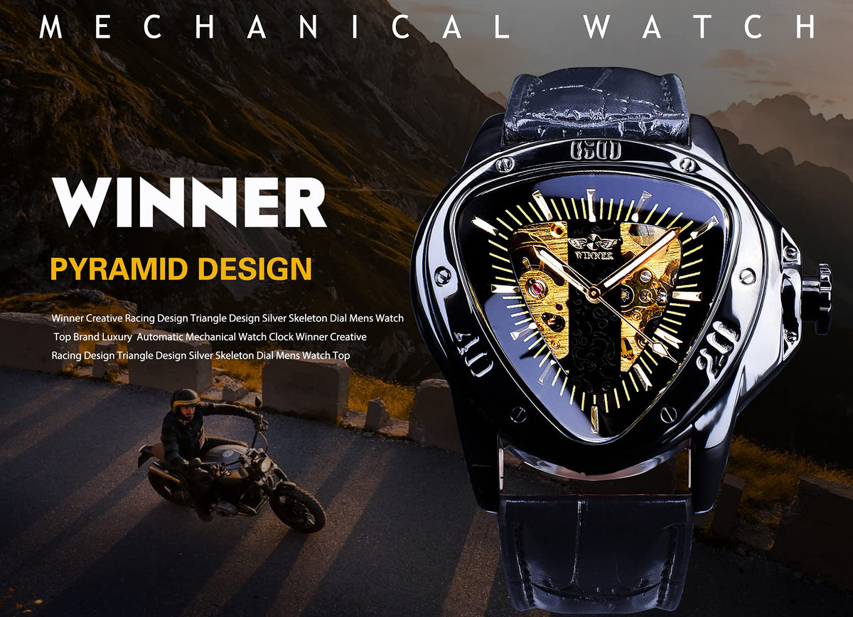 WINNER Men's Automatic Skeleton Watch – Triangular Racing Dial