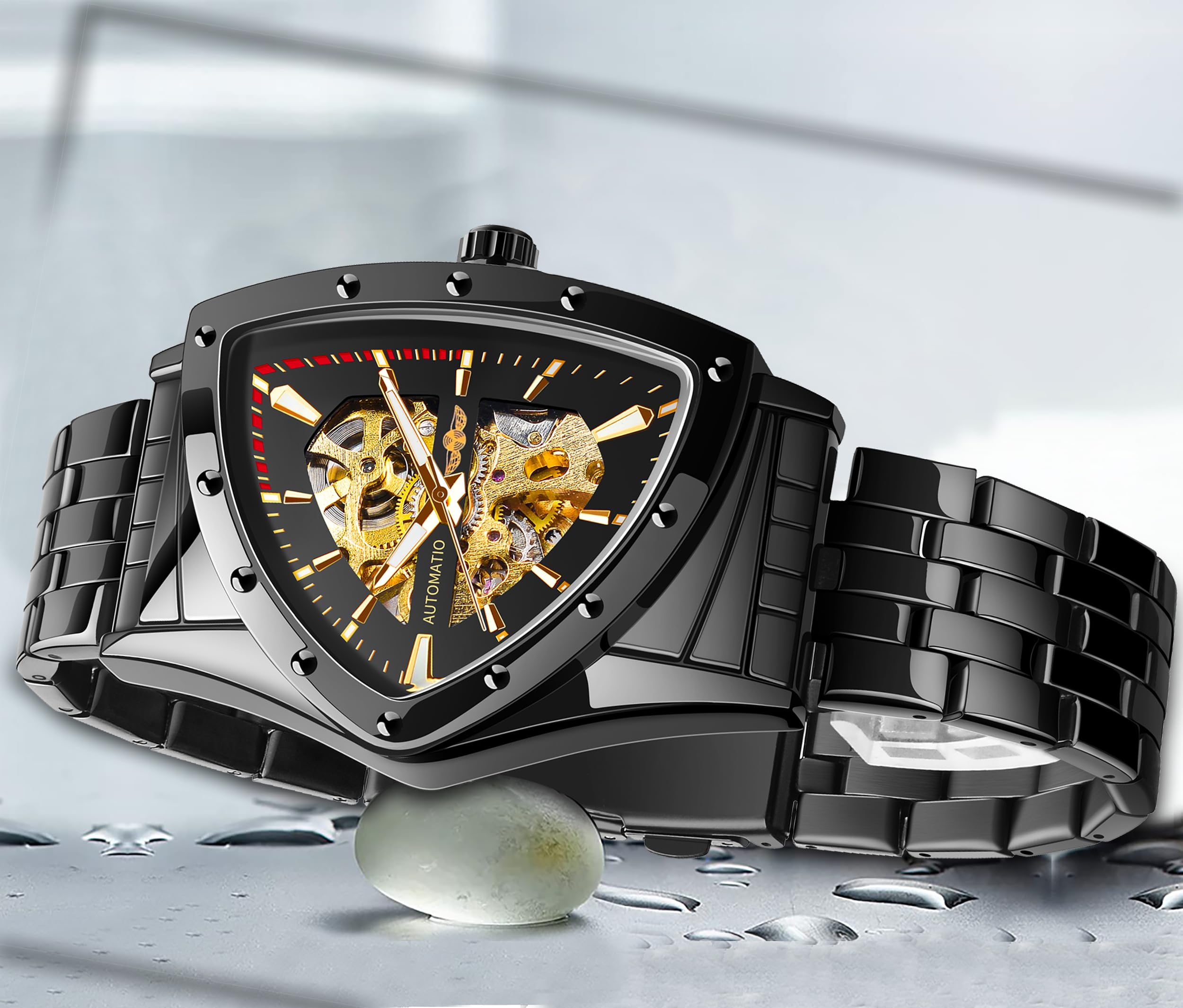 FORSINING Men's Automatic Skeleton Watch – Triangular Dial
