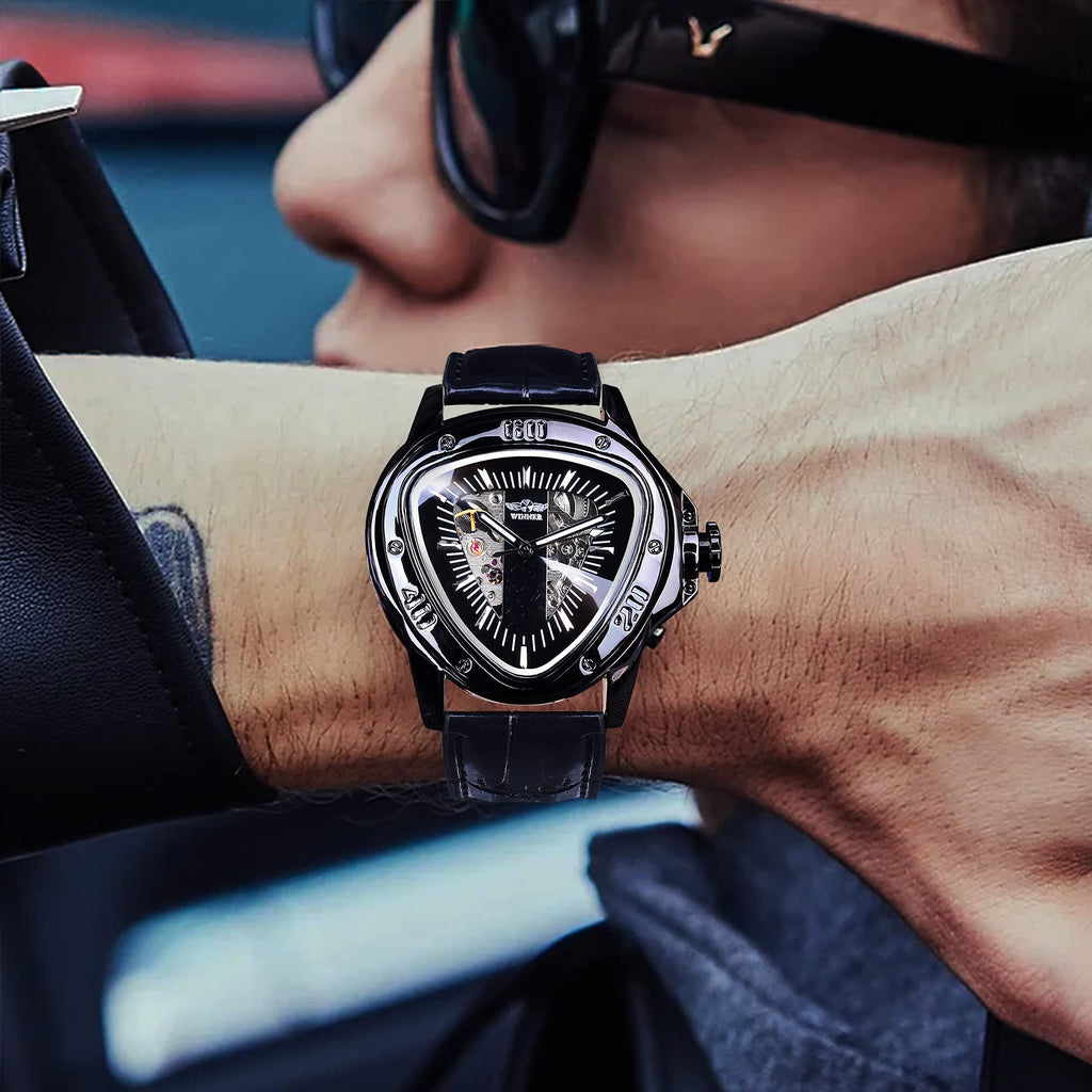 WINNER Men's Automatic Skeleton Watch – Triangular Racing Dial