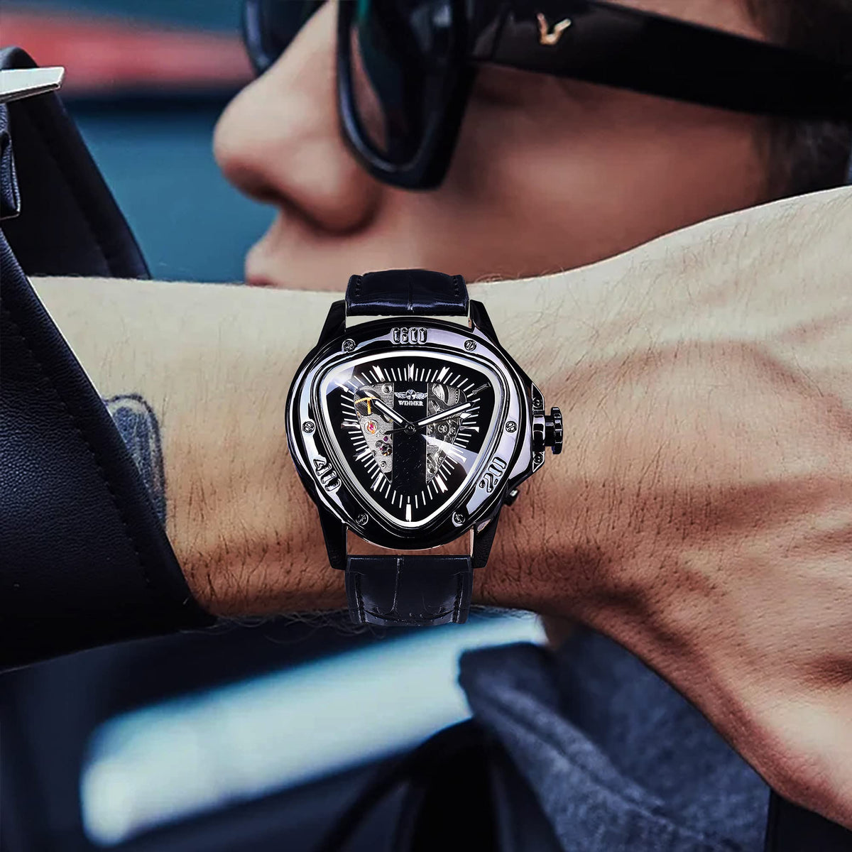 WINNER Men's Automatic Skeleton Watch – Triangular Racing Dial