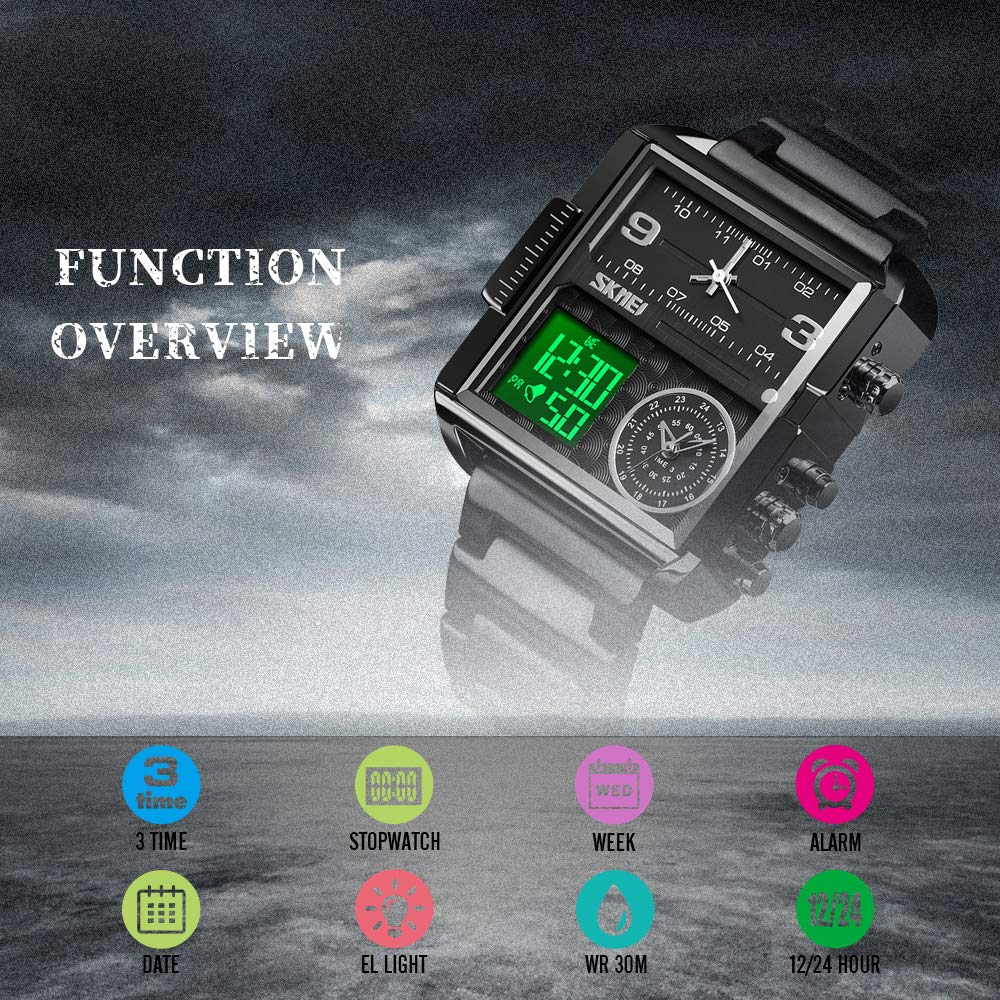 SKMEI Men's Square Analogue-Digital Multi-Time Sports Watch
